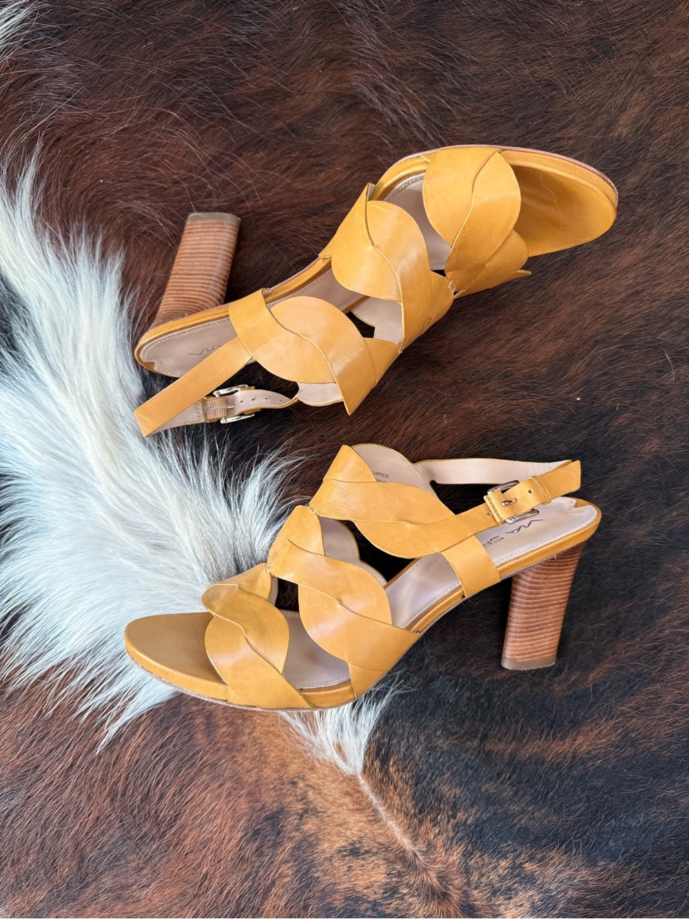 Via Spiga Mustard Yellow Braided-Strap High Heel Sandals